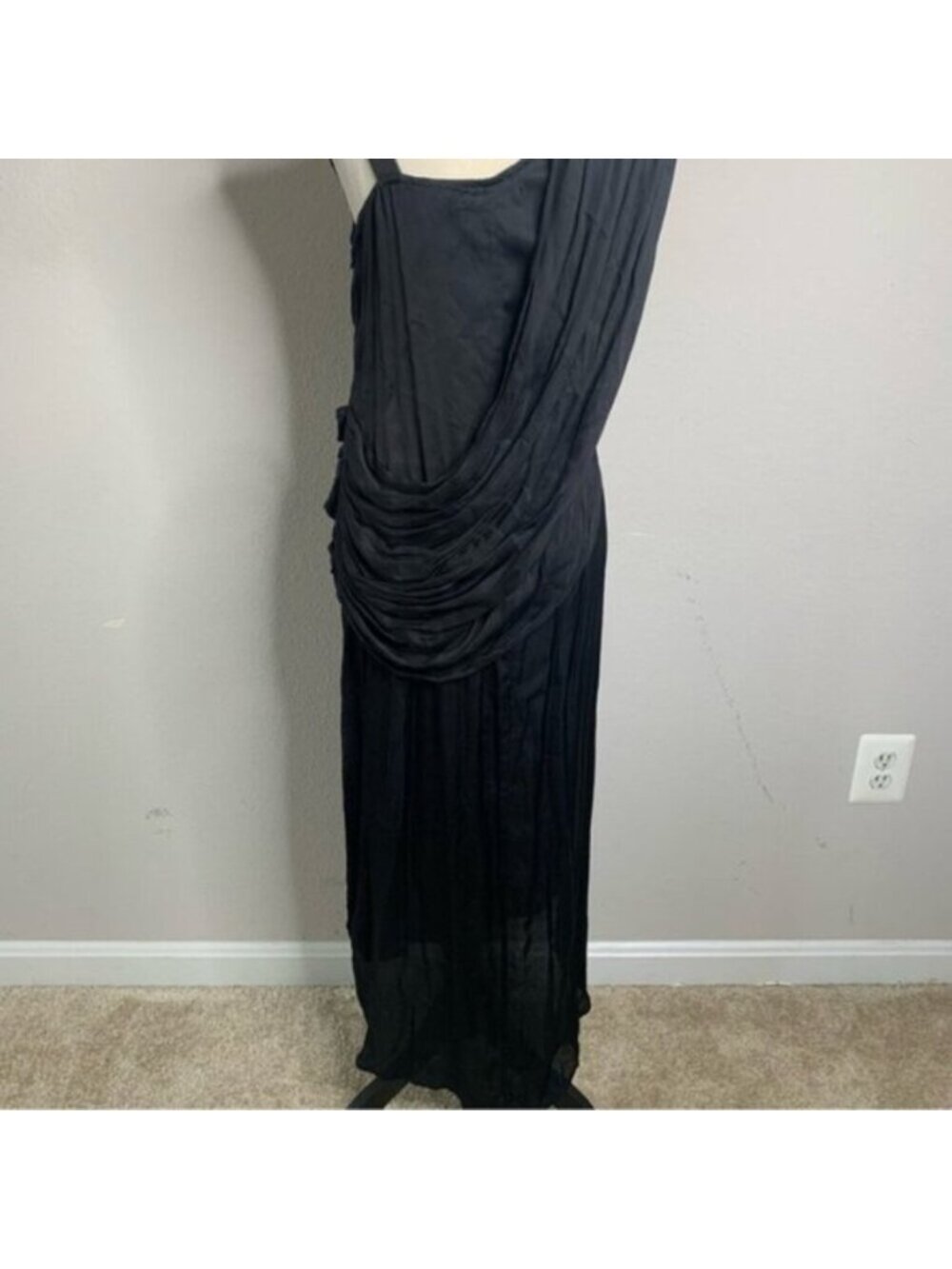 Nicholas K Black One-Shoulder Draped Satin Midi Dress - Picture 15 of 17